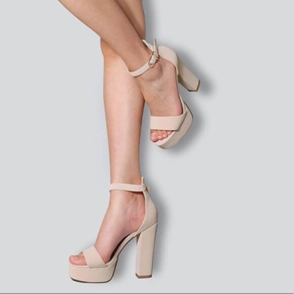 IDIFU Vida Nude Suede Ankle Strap Open-toe Platform Heels - Picture 1 of 10